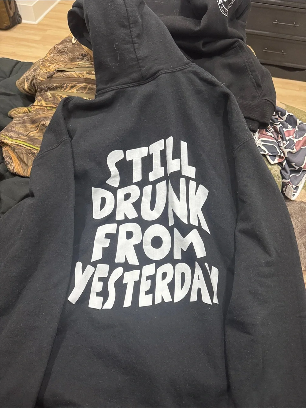 Gildan Black Hoodie with White "Still Drunk From Yesterday" Graphic - Picture 1 of 1